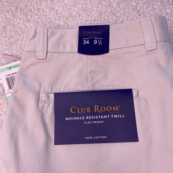 Club Room Flat Front Light Khaki Chino Short 34 - Picture 2 of 5